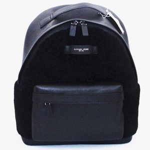 Michael Kors Black Leather and Fleece Backpack